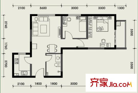 經(jīng)發(fā)新北居1-4號(hào)樓C1戶型 2室2廳1衛(wèi)1廚