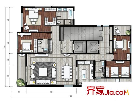 萬科?賽高悅府5、6號樓4室戶型圖 4室2廳3衛(wèi)1廚