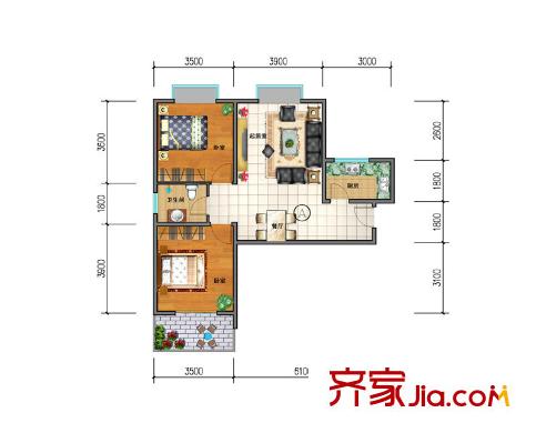 阿房大廈戶型圖84平戶型圖 2室2廳1衛(wèi)1廚