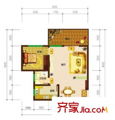 安盛花苑 1室 戶型圖