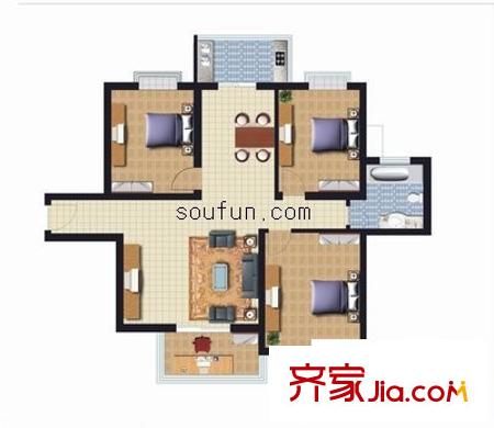 天心苑戶型圖C1戶型 3室2廳1衛(wèi)1廚