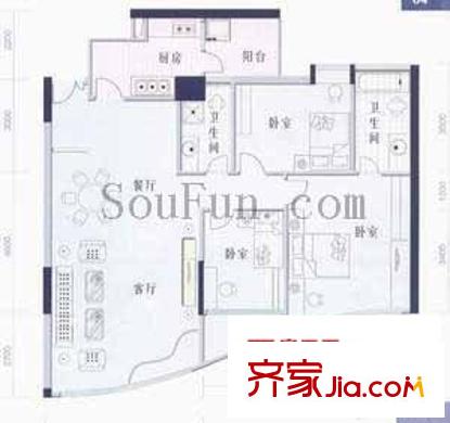 薩菲爾名邸戶型圖3室2廳2衛(wèi)1廚