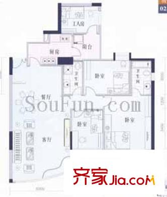 薩菲爾名邸戶型圖3室2廳2衛(wèi)1廚