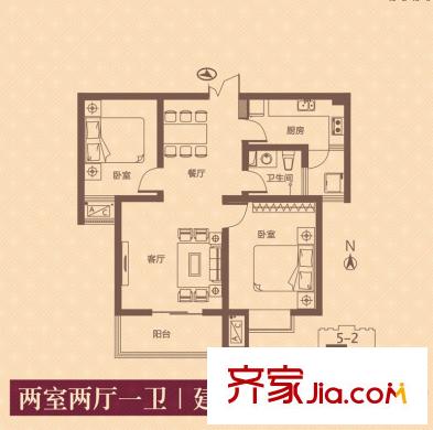 融錦尚都戶型圖5#樓G戶型 2室2廳1衛(wèi)1廚
