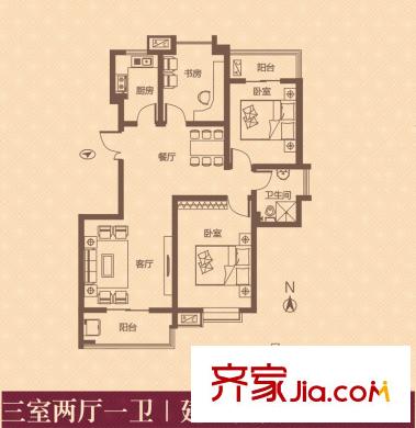融錦尚都戶型圖1#樓A戶型 3室2廳1衛(wèi)1廚