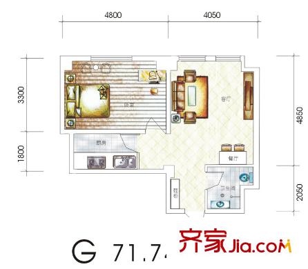 皇城壹平方米戶(hù)型圖G戶(hù)型標(biāo)準(zhǔn)層戶(hù)型圖 1室2廳1衛(wèi)1廚