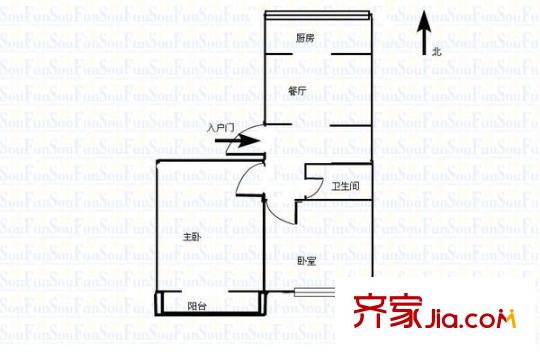 傘塔路消防隊家屬院 2室 戶型圖