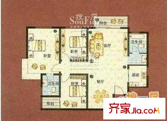  時(shí)代庭園 3室 戶型圖
