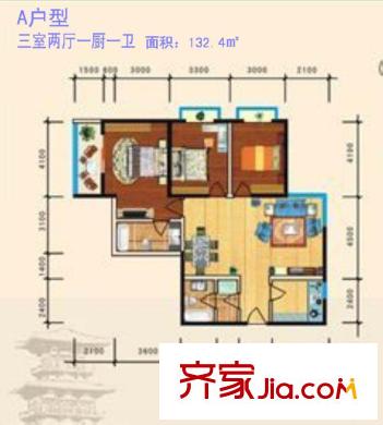 公園大觀戶型圖A戶型 3室2廳1衛(wèi)1廚