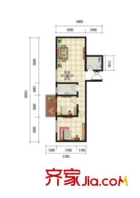 上水觀園戶型圖E戶型 2室2廳1衛(wèi)1廚