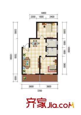 上水觀園戶型圖F戶型 2室2廳1衛(wèi)1廚