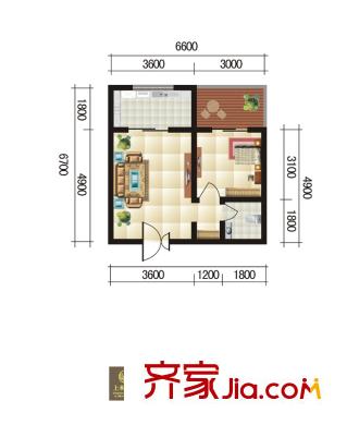 上水觀園戶型圖B戶型 1室1廳1衛(wèi)1廚