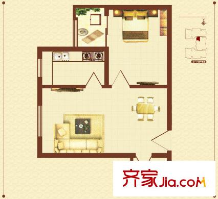 香米苑Q戶型 1室1廳1衛(wèi)1廚