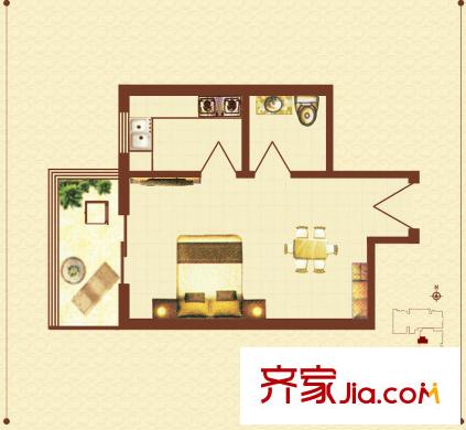 香米苑N戶型標(biāo)準(zhǔn)層戶型圖 1室1廳1衛(wèi)1廚