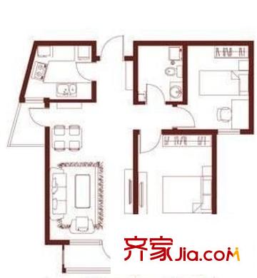 小寨家屬院 2室 戶型圖