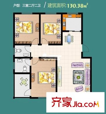 新店溫泉小區(qū)戶型圖三室戶型 3室2廳2衛(wèi)1廚
