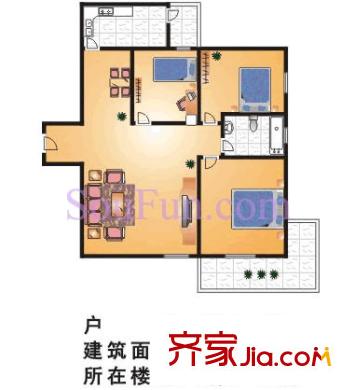 天豪花園戶(hù)型圖3室2廳1衛(wèi)1廚