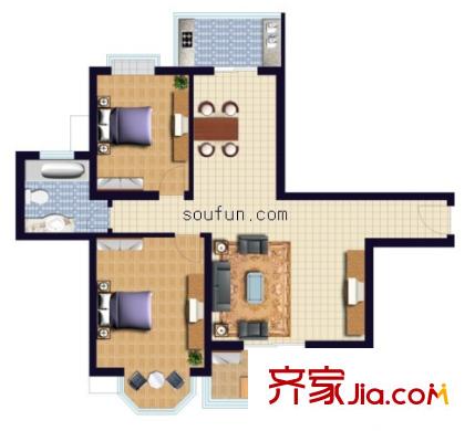 天心苑戶型圖C2戶型 2室2廳1衛(wèi)1廚