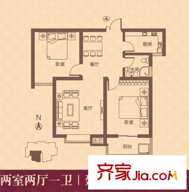 融錦尚都戶型圖2、3#樓C戶型 2室2廳1衛(wèi)1廚