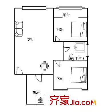 糜家橋小區(qū) 戶型圖 2室2廳1衛(wèi) 