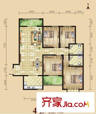 景泰茗苑4B戶型圖 4室2廳2衛(wèi)1廚