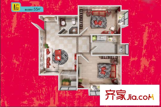 曲江?華著中城3號樓公寓A戶型 2室1廳1衛(wèi)1廚