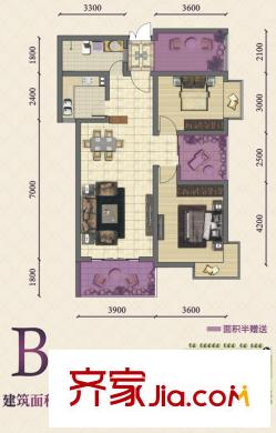 上上城戶型圖B戶型圖 3室2廳1衛(wèi)1廚