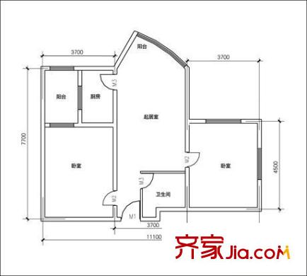 創(chuàng)新商務(wù)公寓 戶型圖 2室1廳1衛(wèi) 