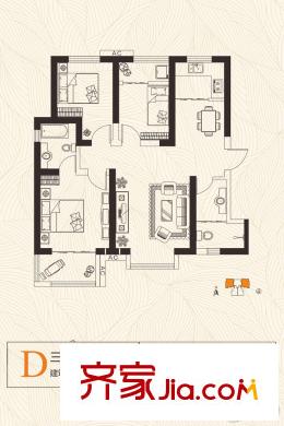 三豐中心思想4號(hào)樓121平D戶型 3室2廳2衛(wèi)1廚