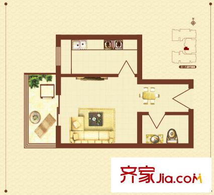 香米苑L戶型標(biāo)準(zhǔn)層戶型圖 1室1衛(wèi)1廚