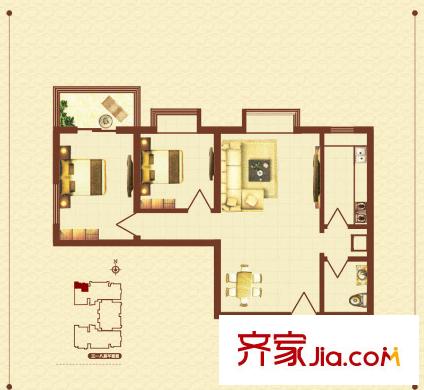 香米苑X戶(hù)型 2室2廳1衛(wèi)1廚