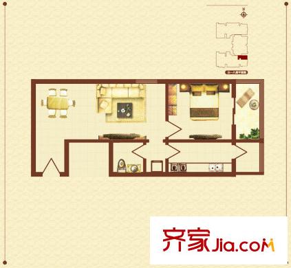 香米苑H戶(hù)型標(biāo)準(zhǔn)層戶(hù)型圖  1室1廳1衛(wèi)1廚