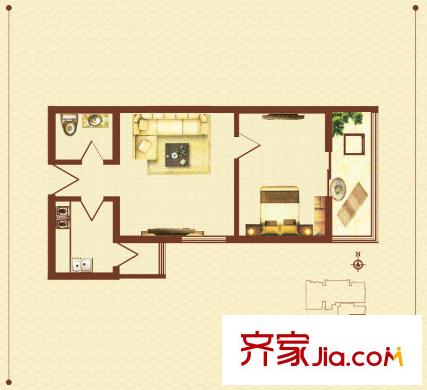 香米苑P戶型 1室1廳1衛(wèi)1廚