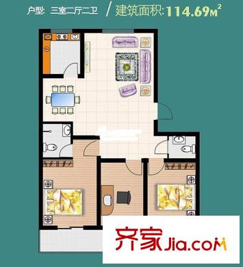 新店溫泉小區(qū)戶型圖三室戶型 3室2廳2衛(wèi)1廚
