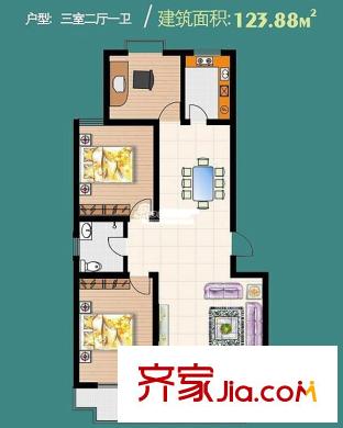新店溫泉小區(qū)戶型圖三室戶型 3室2廳1衛(wèi)1廚