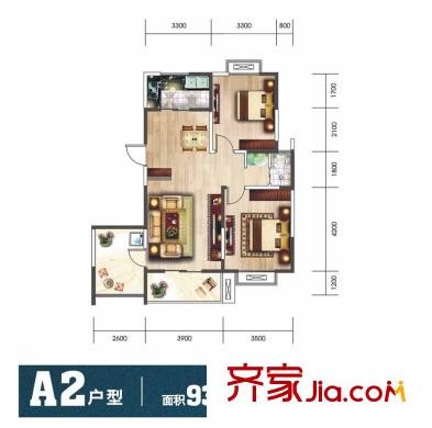 怡水花園2期A2戶型 2室2廳1衛(wèi)1廚