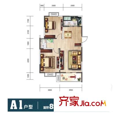 怡水花園16#樓A1戶型 2室2廳1衛(wèi)1廚