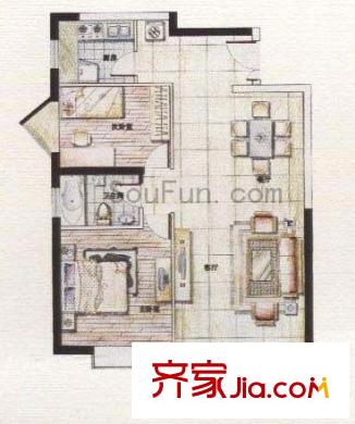 海佳云頂戶型圖2室2廳1衛(wèi)1廚