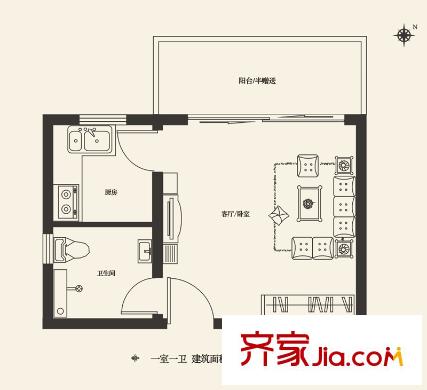 灞業(yè)?大境F戶型 1室1廳1衛(wèi)1廚