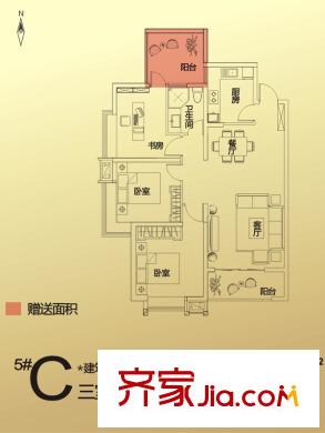 華洲城領(lǐng)譽戶型圖5#C戶型 3室2廳1衛(wèi)1廚