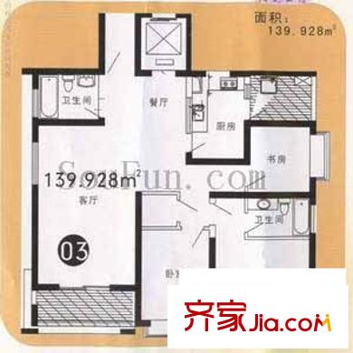 數(shù)碼家園戶型圖3室2廳2衛(wèi)1廚