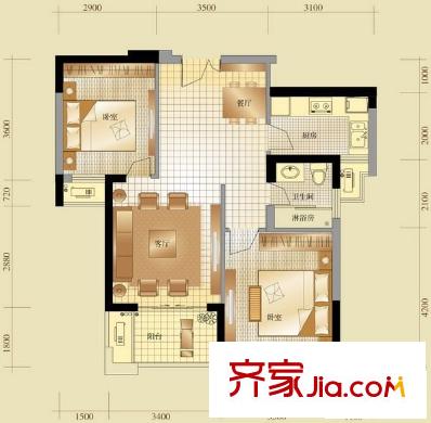 糜家橋小區(qū) 戶型圖 2室2廳1衛(wèi) 