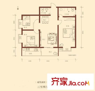 東開元小區(qū) 戶型圖 3室2廳1廚1衛(wèi)