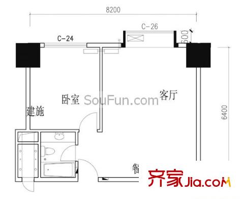 紫薇龍騰新世界戶型圖1室2廳1衛(wèi)
