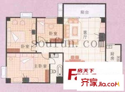 太空花園戶型圖3室2廳2衛(wèi)1廚