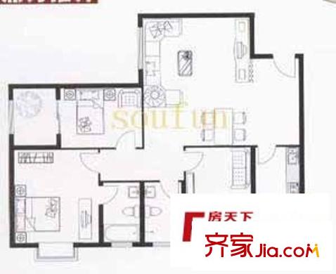 花好月圓戶型圖3室2廳2衛(wèi)1廚
