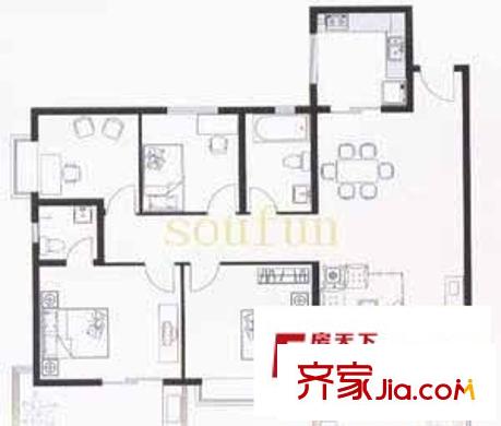 花好月圓戶型圖3室2廳2衛(wèi)1廚