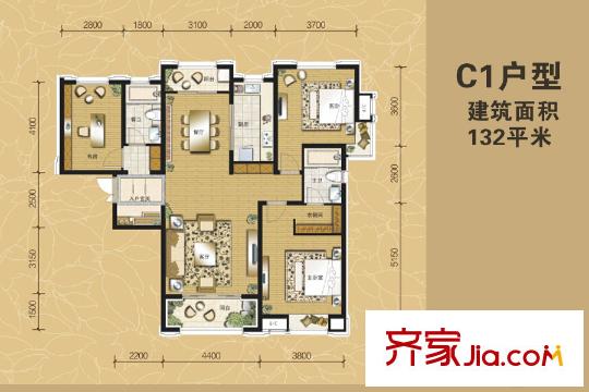 曲江?華著中城26號樓C1戶型 3室2廳2衛(wèi)1廚
