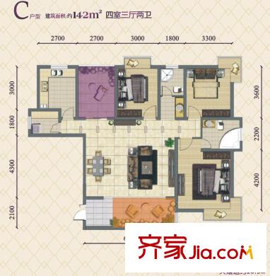 上上城戶型圖C戶型圖 4室3廳2衛(wèi)1廚