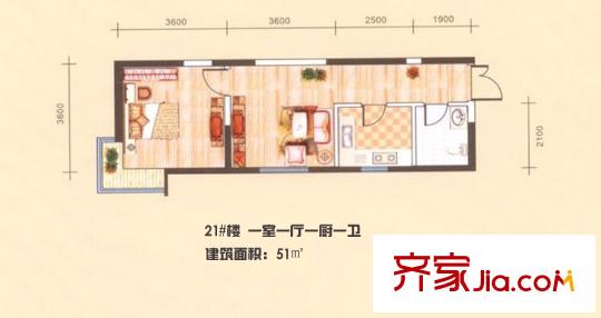 長樂坊21#樓戶型圖 1室1廳1衛(wèi)1廚